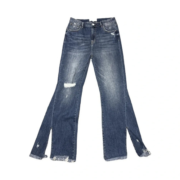 Risen Full Size High Rise Front Slit with Frayed Hem Flare Jeans NWT size 13/31 - Picture 2 of 7